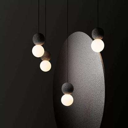 Indoor Nordic Double Ball Pendant Light Modern Glass Cement Globe Painted Finishes Ceiling Lamp Creative LED Hanging Chandelier by Zhongsan | Souqify