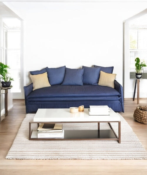Blue sofa with beige cushions in a modern living room - Istanbul Collection Sofa – Minimal Touch, Maximum Comfort | Vella Concept