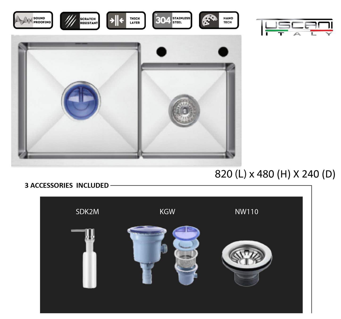 K8248NS - Top & Under-Mount Use Kitchen Sink by TUSCANI | Souqify