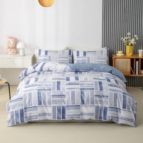 King size 6 pieces Bedding Set without filler, Blue Geometric Design by 5 | Souqify