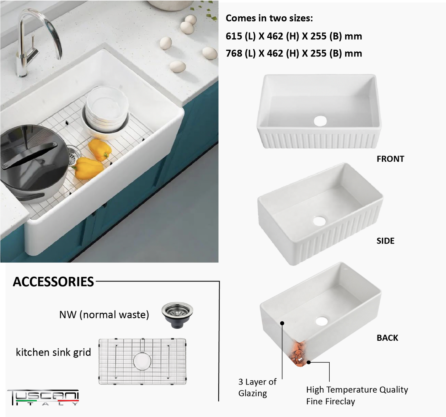 KS2418 | KS3018 - Farmhouse Kitchen Sink by TUSCANI | Souqify