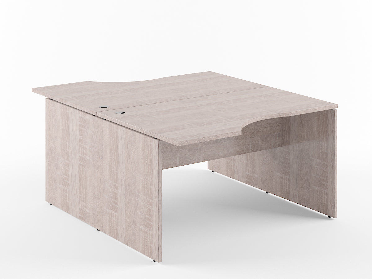 L SHAPE CLUSTER OF 02 WORKSTATION, MADE IN E1 LAMINATE CHIPBOPARD, WITH WOODEN MODESTY PANEL AND LEGS by Treejar | Souqify