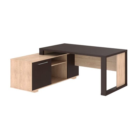 L SHAPE HIGH EXECUTIVE DESK, MADE IN E1 LAMINATE CHIPBOARD WITH 38MM TOP, WITH FULL WOODEN MODESTY PANEL AND LEGS, INCLUDING WITH SIDE DESK, WITH OPEN DOOR AND DRAWERS by Treejar | Souqify