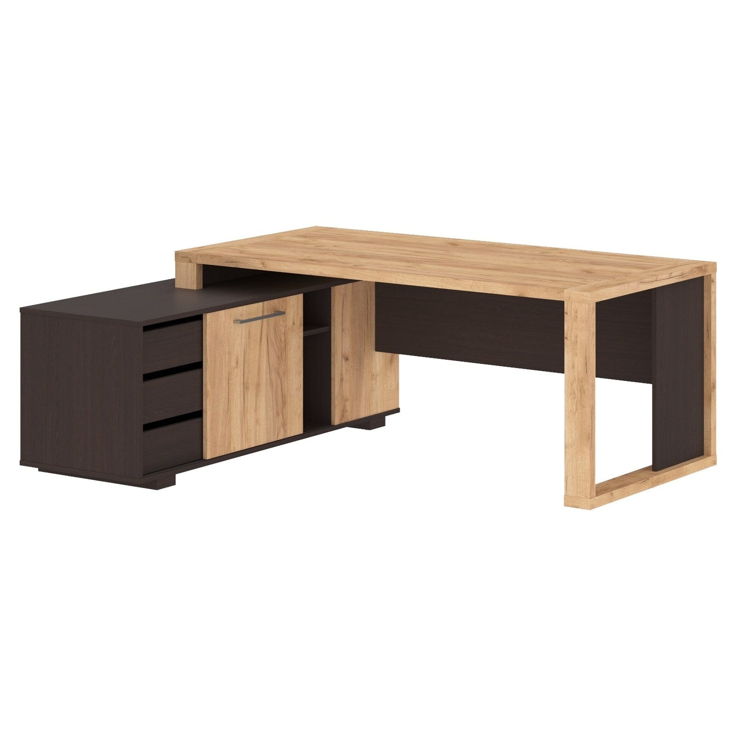 L SHAPE HIGH EXECUTIVE DESK, MADE IN E1 LAMINATE CHIPBOARD WITH 38MM TOP, WITH FULL WOODEN MODESTY PANEL AND LEGS, INCLUDING WITH SIDE DESK, WITH OPEN DOOR AND DRAWERS by Treejar | Souqify