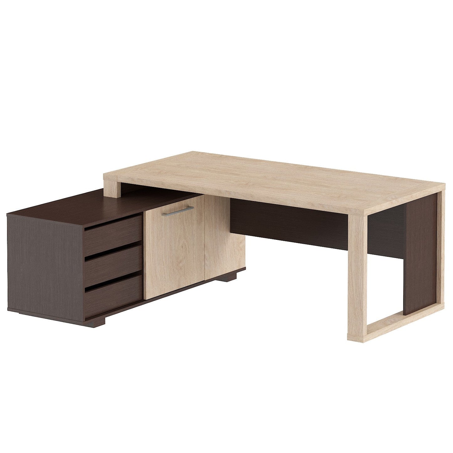 L SHAPE HIGH EXECUTIVE DESK, MADE IN E1 LAMINATE CHIPBOARD WITH 38MM TOP, WITH FULL WOODEN MODESTY PANEL AND LEGS, INCLUDING WITH SIDE DESK, WITH OPEN DOOR AND DRAWERS by Treejar | Souqify