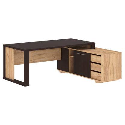 L SHAPE HIGH EXECUTIVE DESK, MADE IN E1 LAMINATE CHIPBOARD WITH 38MM TOP, WITH FULL WOODEN MODESTY PANEL AND LEGS, INCLUDING WITH SIDE DESK, WITH OPEN DOOR AND DRAWERS by Treejar | Souqify