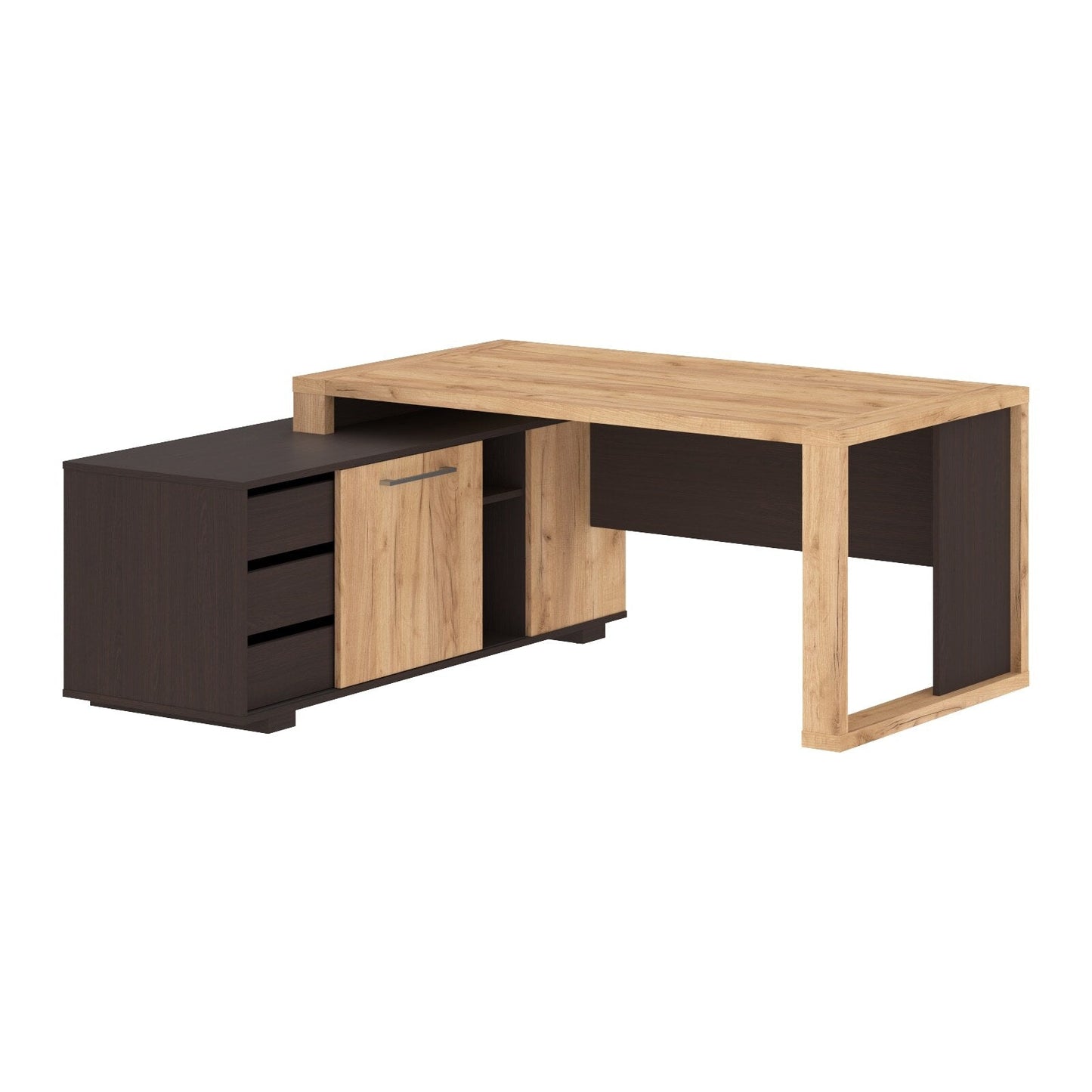 L SHAPE HIGH EXECUTIVE DESK, MADE IN E1 LAMINATE CHIPBOARD WITH 38MM TOP, WITH FULL WOODEN MODESTY PANEL AND LEGS, INCLUDING WITH SIDE DESK, WITH OPEN DOOR AND DRAWERS by Treejar | Souqify