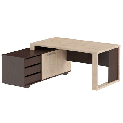 L SHAPE HIGH EXECUTIVE DESK, MADE IN E1 LAMINATE CHIPBOARD WITH 38MM TOP, WITH FULL WOODEN MODESTY PANEL AND LEGS, INCLUDING WITH SIDE DESK, WITH OPEN DOOR AND DRAWERS by Treejar | Souqify
