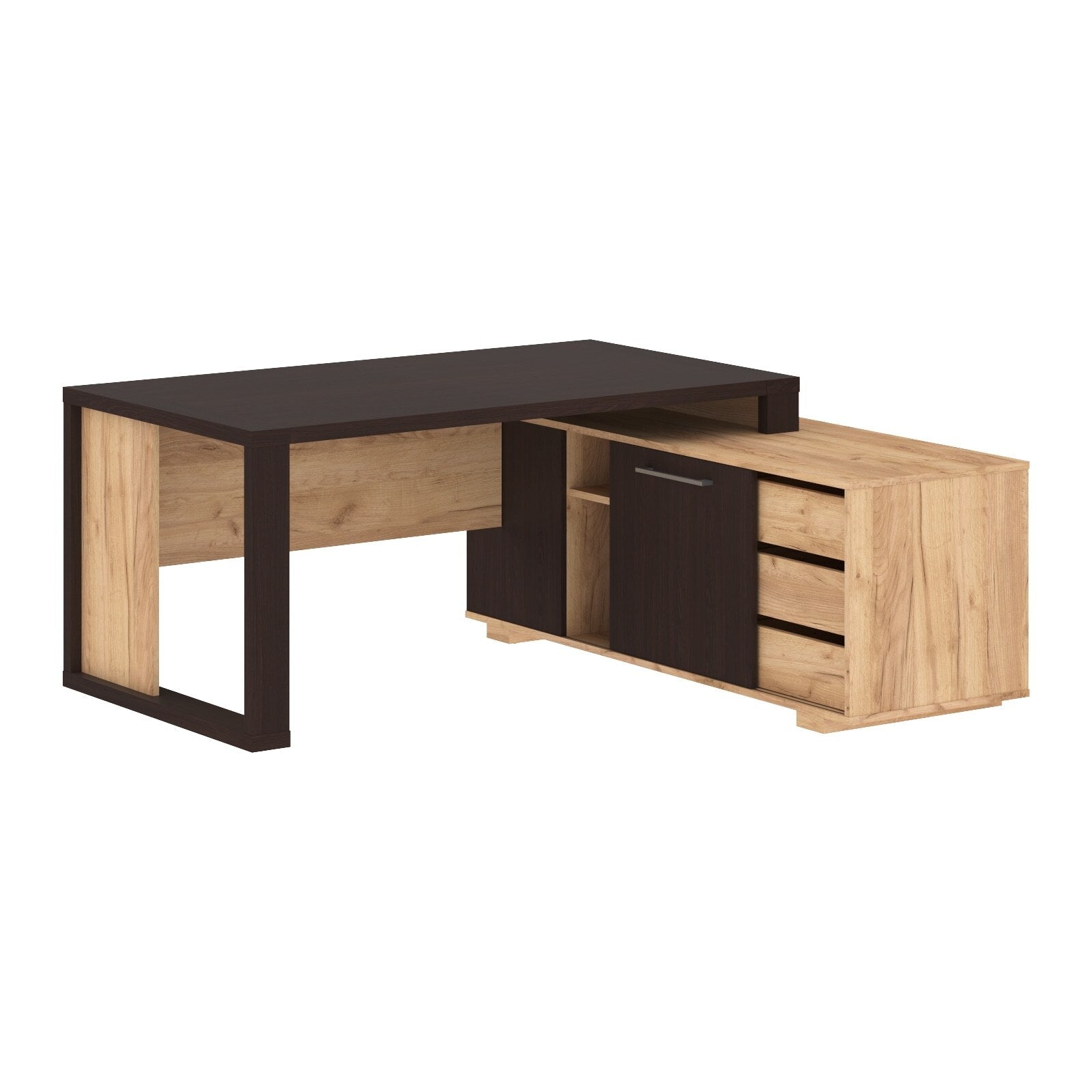 L SHAPE HIGH EXECUTIVE DESK, MADE IN E1 LAMINATE CHIPBOARD WITH 38MM TOP, WITH FULL WOODEN MODESTY PANEL AND LEGS, INCLUDING WITH SIDE DESK, WITH OPEN DOOR AND DRAWERS by Treejar | Souqify