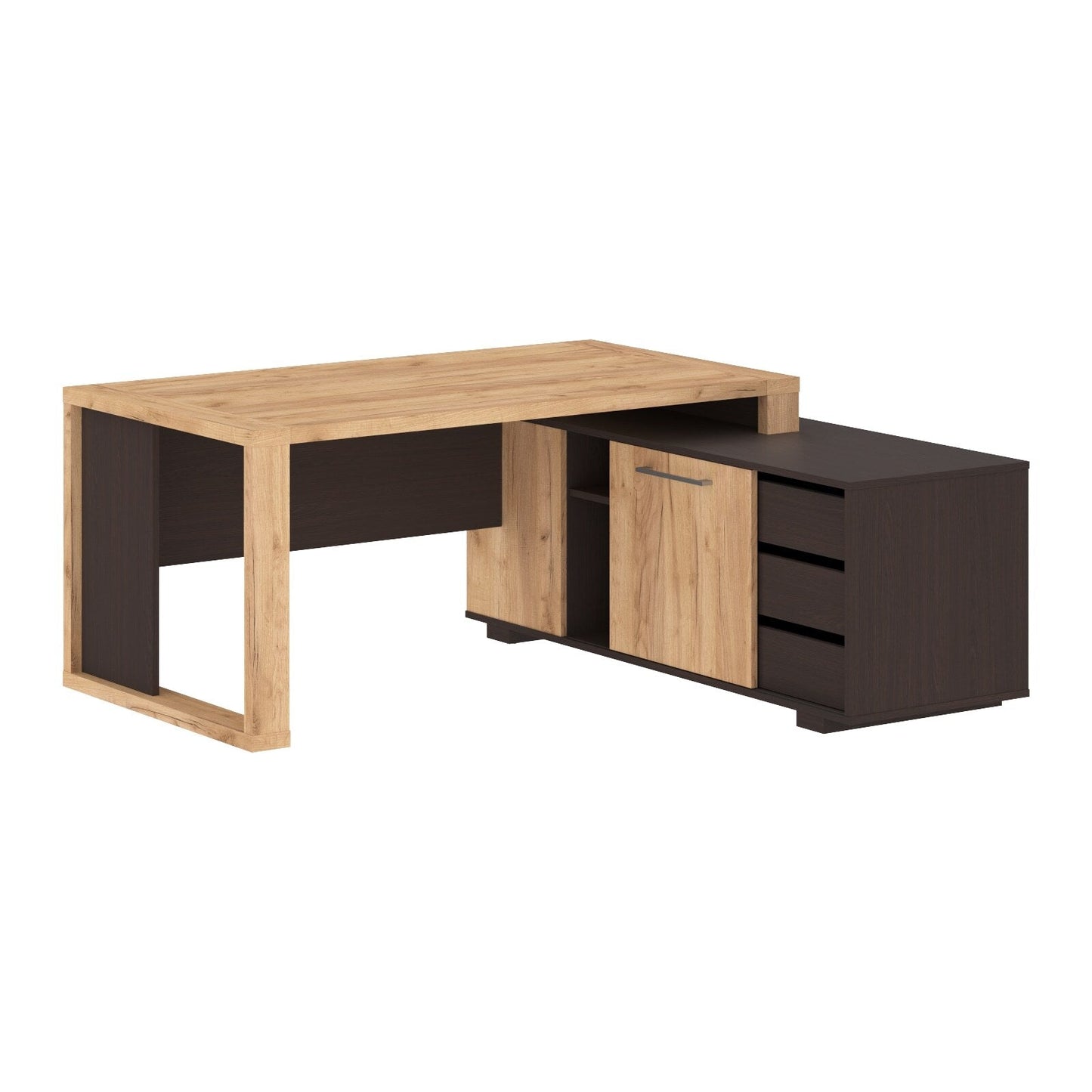 L SHAPE HIGH EXECUTIVE DESK, MADE IN E1 LAMINATE CHIPBOARD WITH 38MM TOP, WITH FULL WOODEN MODESTY PANEL AND LEGS, INCLUDING WITH SIDE DESK, WITH OPEN DOOR AND DRAWERS by Treejar | Souqify