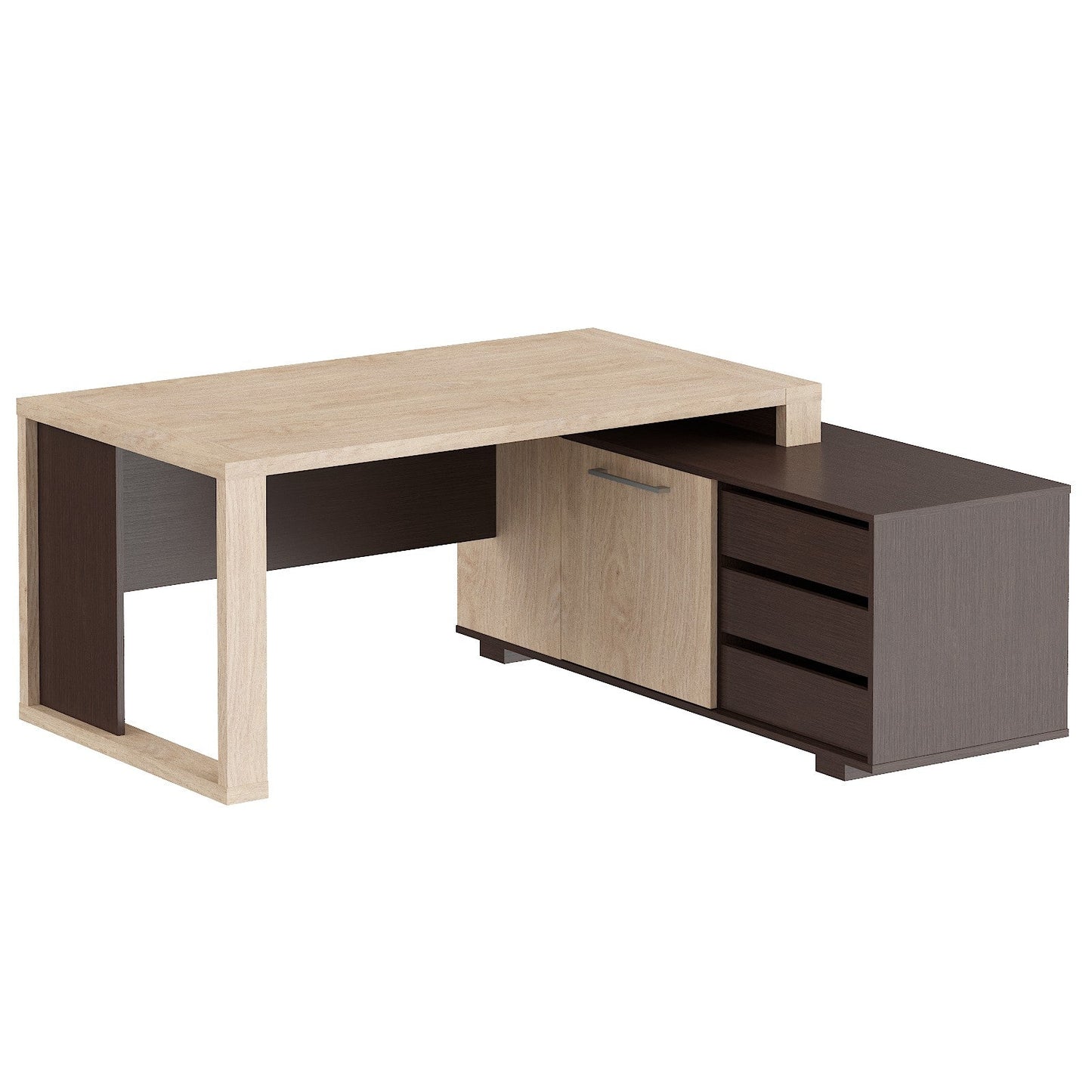 L SHAPE HIGH EXECUTIVE DESK, MADE IN E1 LAMINATE CHIPBOARD WITH 38MM TOP, WITH FULL WOODEN MODESTY PANEL AND LEGS, INCLUDING WITH SIDE DESK, WITH OPEN DOOR AND DRAWERS by Treejar | Souqify