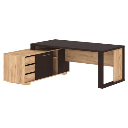 L SHAPE HIGH EXECUTIVE DESK, MADE IN E1 LAMINATE CHIPBOARD WITH 38MM TOP, WITH FULL WOODEN MODESTY PANEL AND LEGS, INCLUDING WITH SIDE DESK, WITH OPEN DOOR AND DRAWERS by Treejar | Souqify