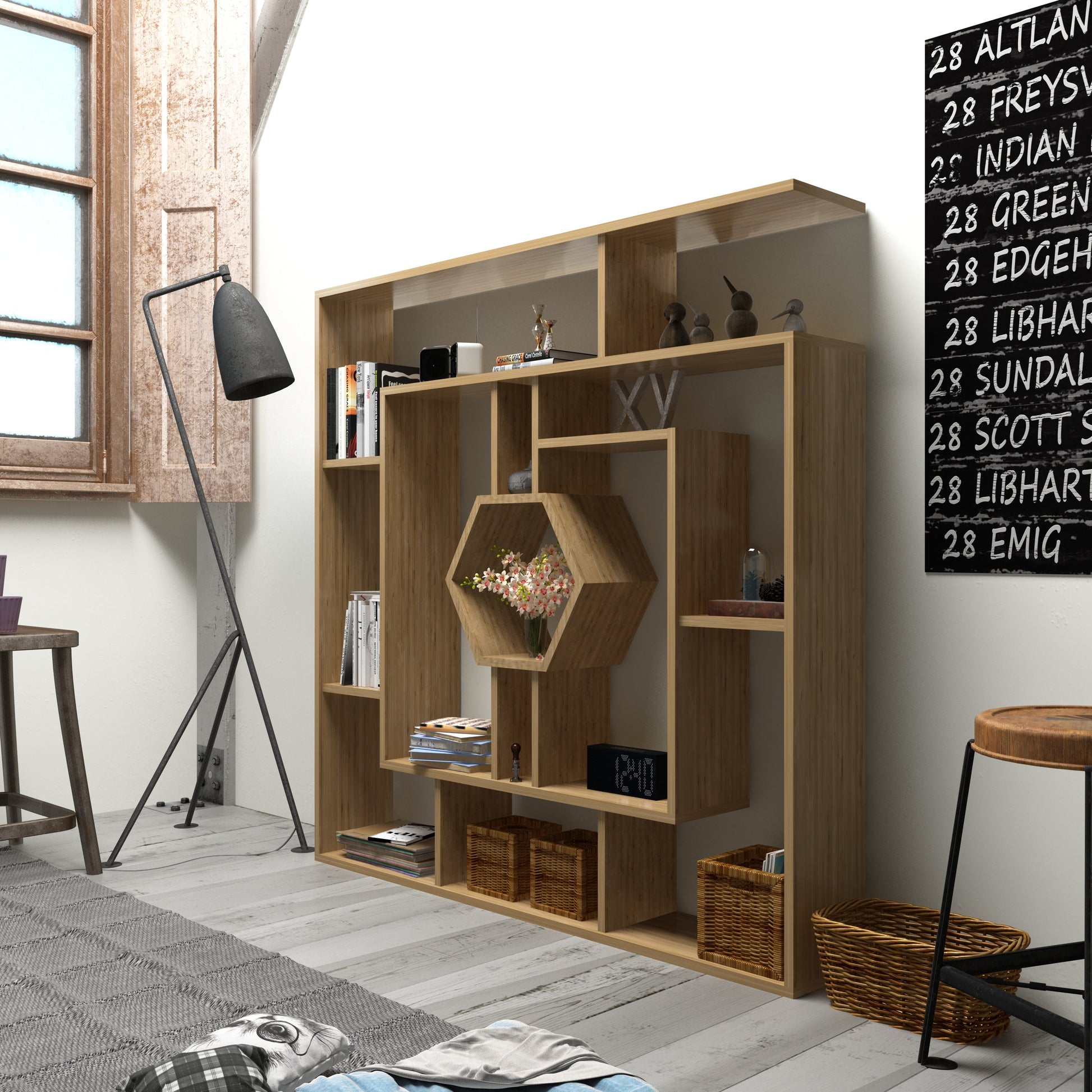 Labrina Bookcase-SAPPHIRE OAK by DECOROTIKA | Souqify
