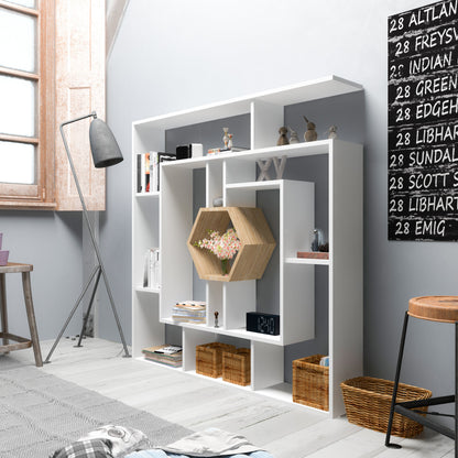 Labrina Bookcase-White&SAPPHIRE OAK by DECOROTIKA | Souqify