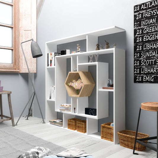 Labrina Bookcase-White&SAPPHIRE OAK by DECOROTIKA | Souqify