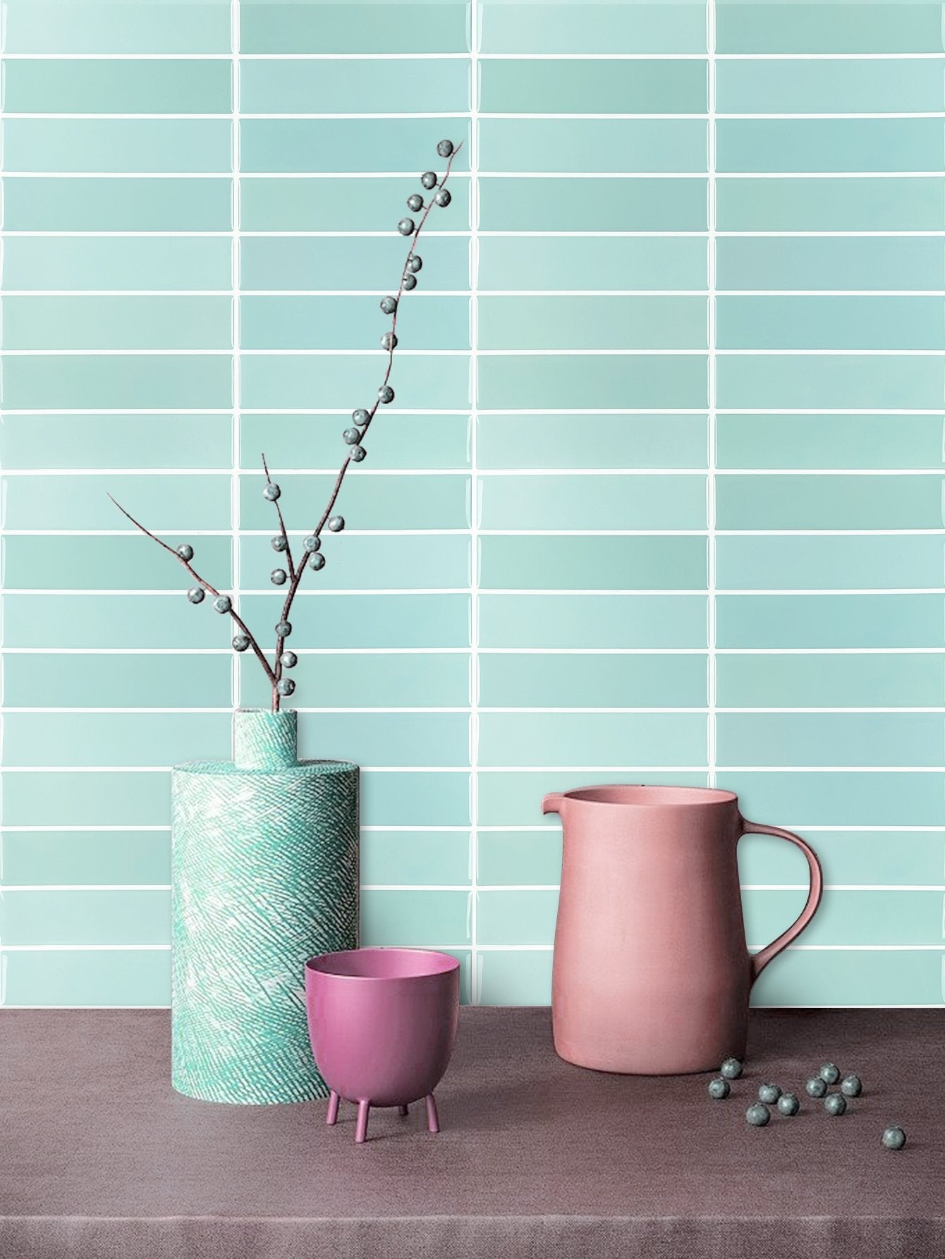 Light Green Stacked Vinyl Wall Tile T80559 by Vivid Tiles | Souqify