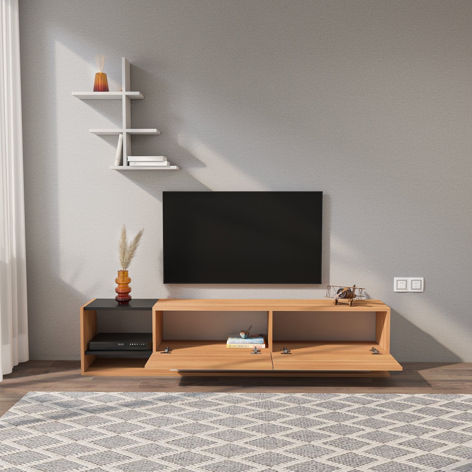Liza TV Unit-Black-White-Teak by DECOROTIKA | Souqify