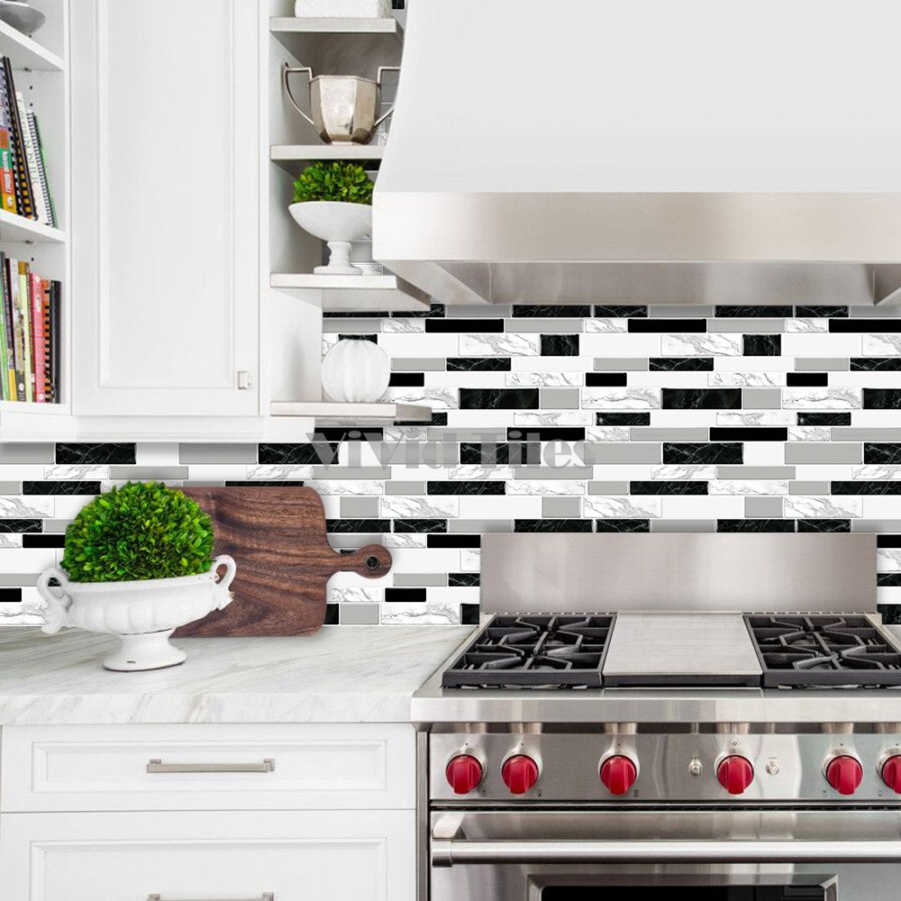 Long Strip Black and White Marble Tile T80045 by Vivid Tiles | Souqify