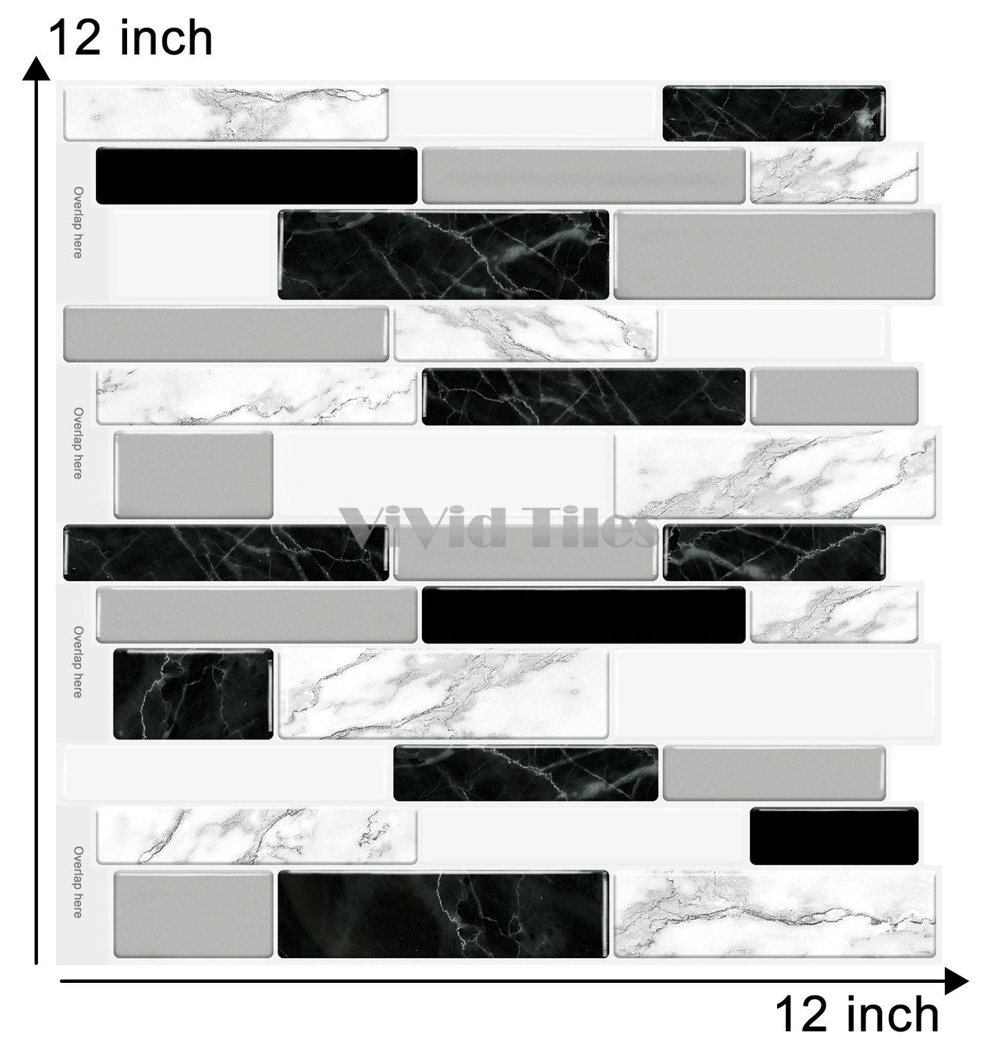 Long Strip Black and White Marble Tile T80045 by Vivid Tiles | Souqify