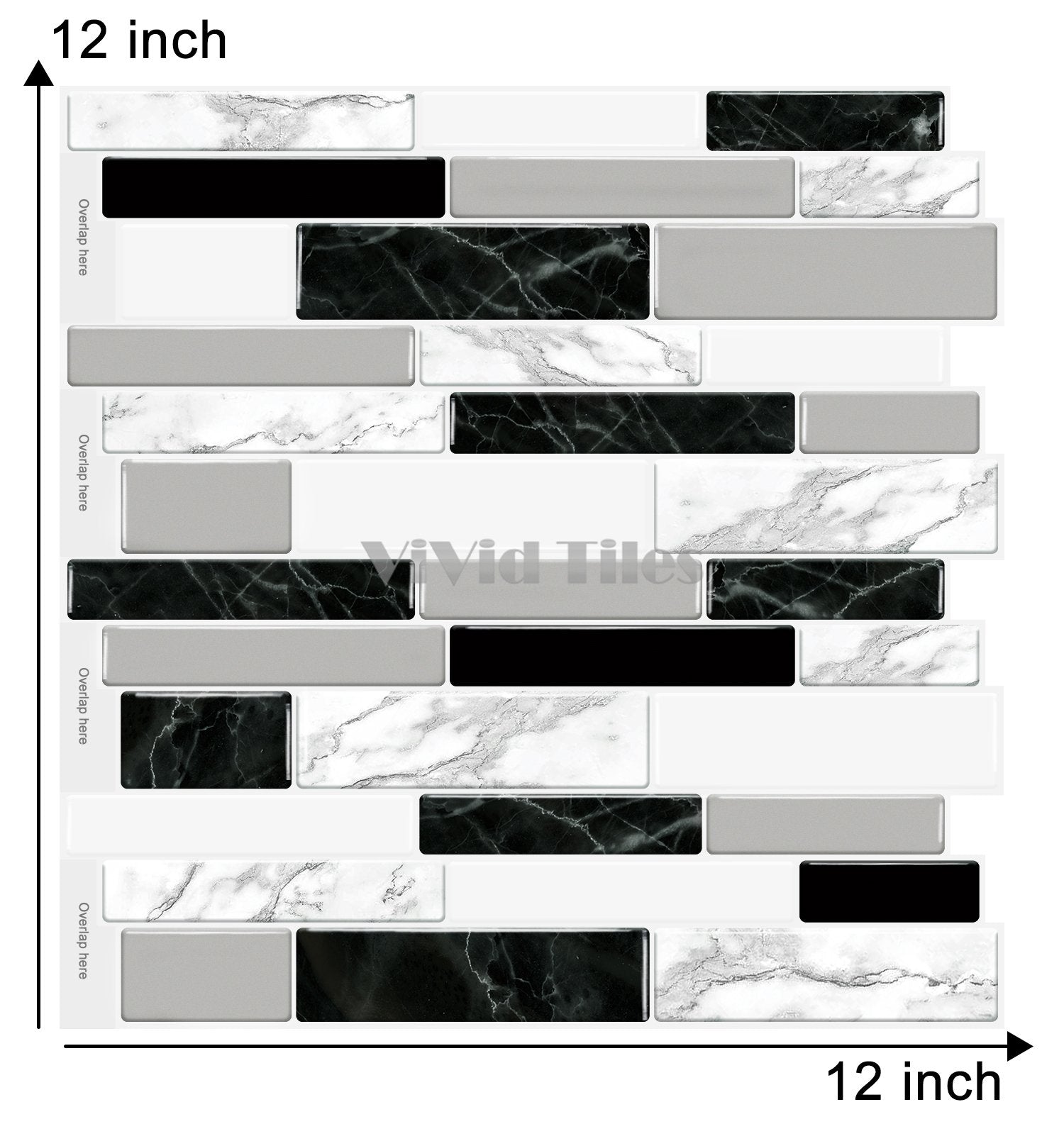 Long Strip Black and White Marble Tile T80045 by Vivid Tiles | Souqify