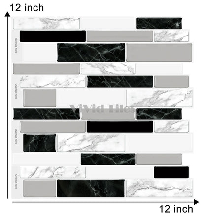 Long Strip Black and White Marble Tile T80045 by Vivid Tiles | Souqify
