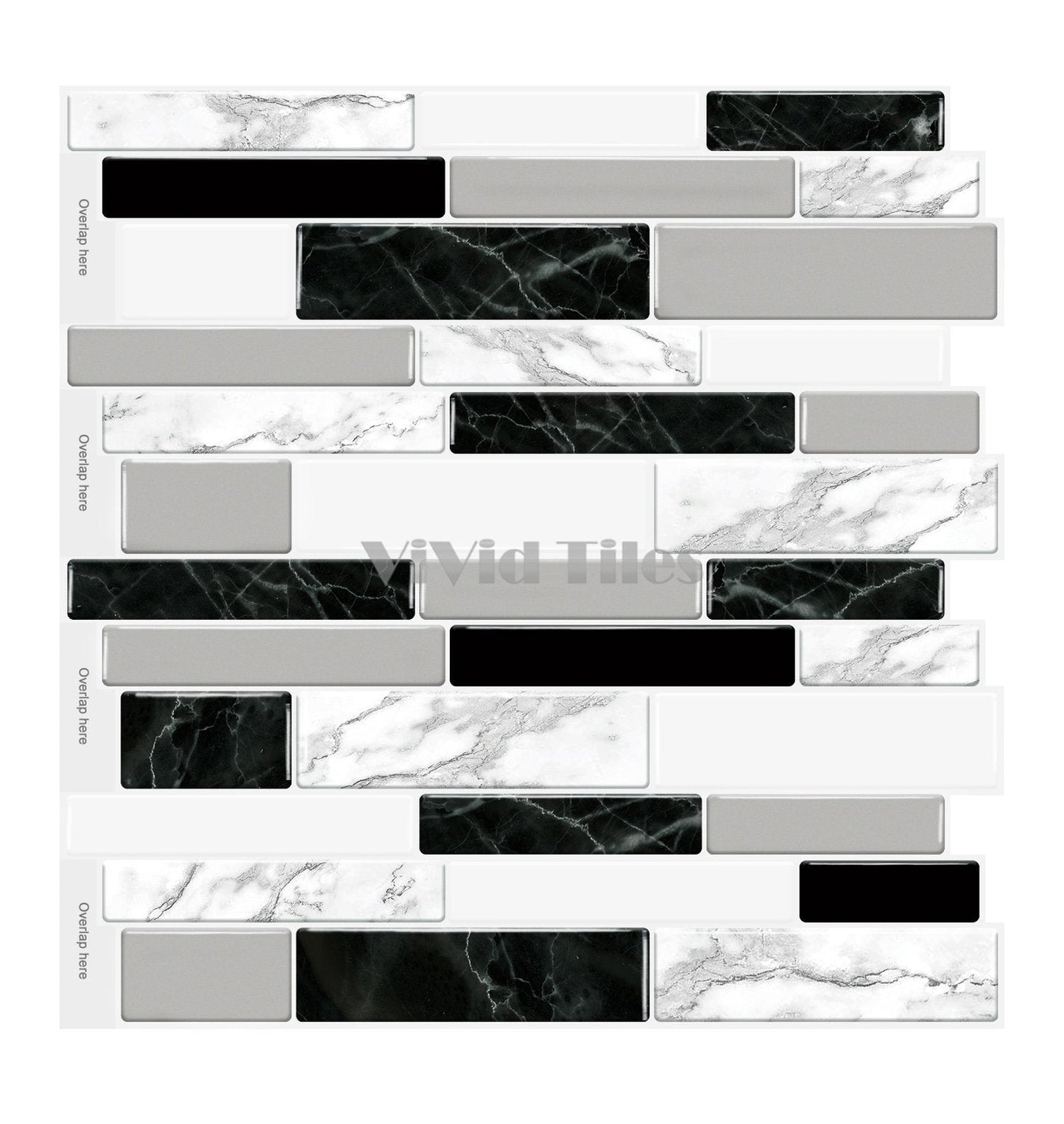 Long Strip Black and White Marble Tile T80045 by Vivid Tiles | Souqify