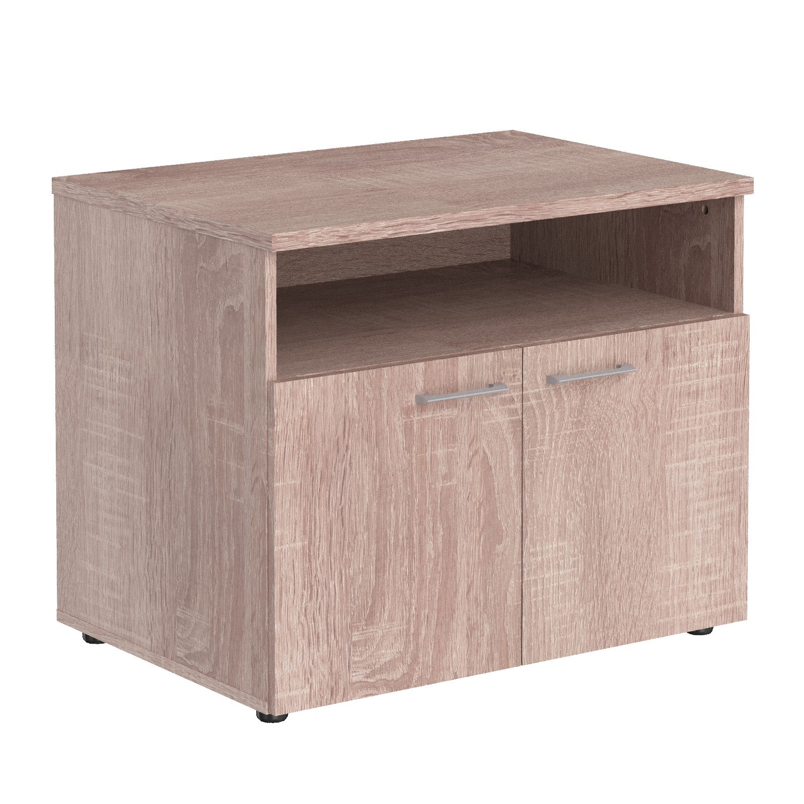 LOW HEIGHT CABINET, MADE IN E1 LAMINATE CHIPBOARD, WITH OPEN SHELF AND WOODEN SWING DOORS by Treejar | Souqify
