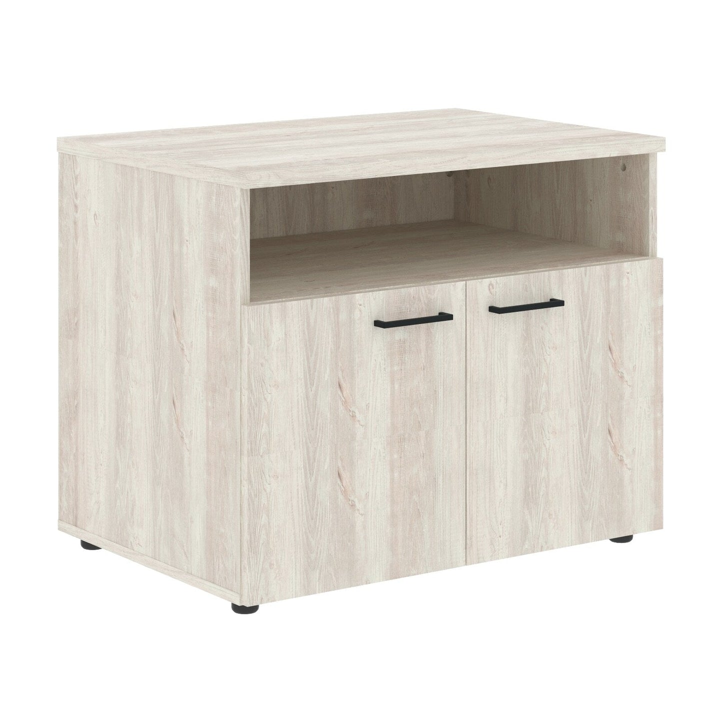 LOW HEIGHT CABINET, MADE IN E1 LAMINATE CHIPBOARD, WITH OPEN SHELF AND WOODEN SWING DOORS by Treejar | Souqify