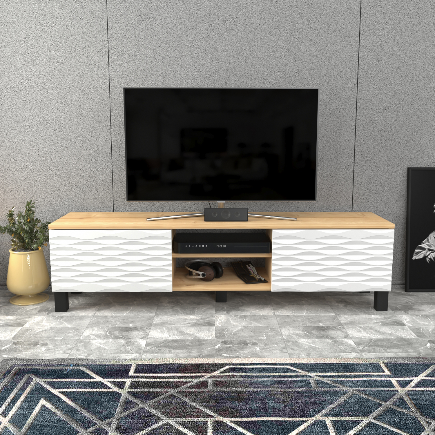 LUKAS TV Unit SAPPHIRE OAK White by DECOROTIKA | Souqify