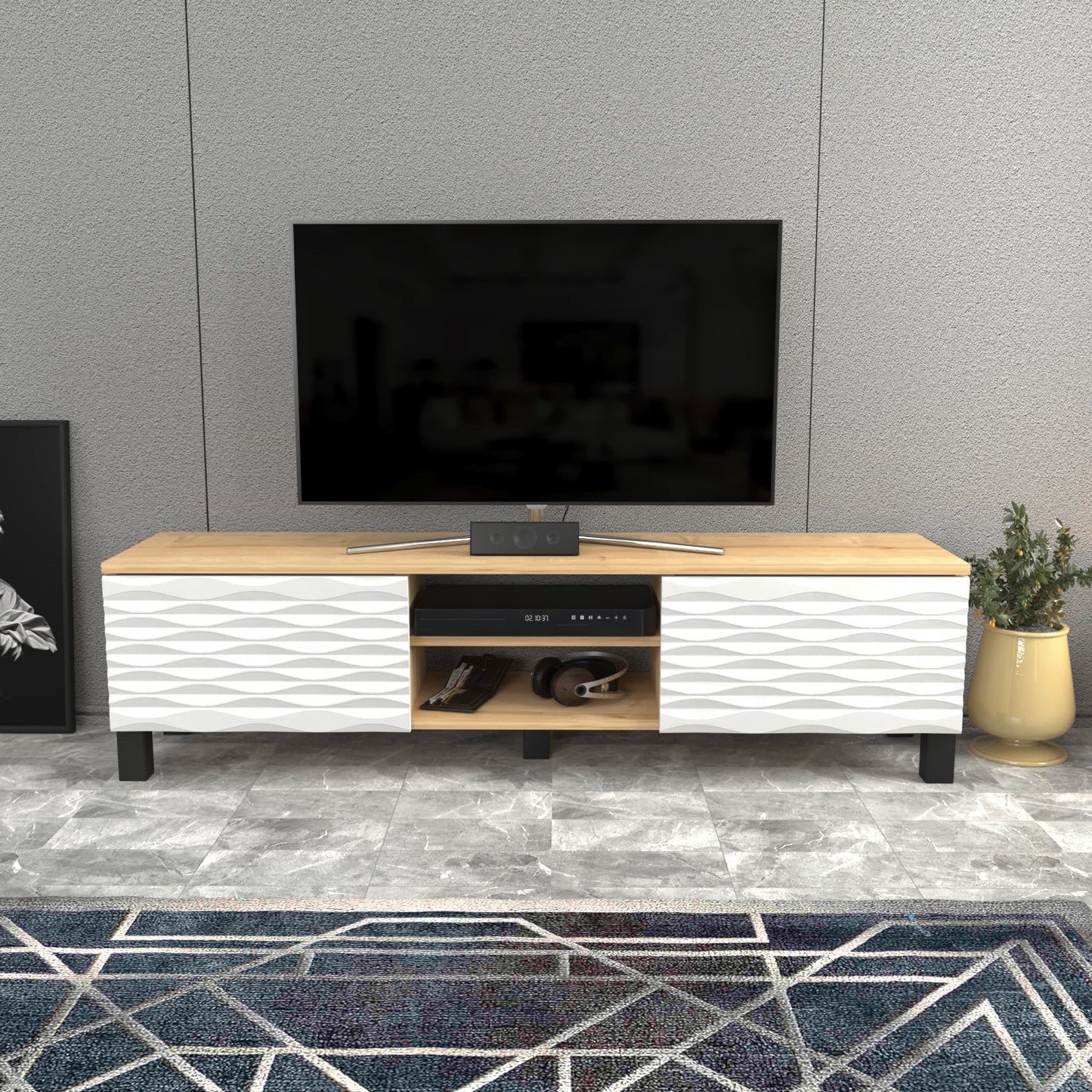 LUKAS TV Unit SAPPHIRE OAK White by DECOROTIKA | Souqify