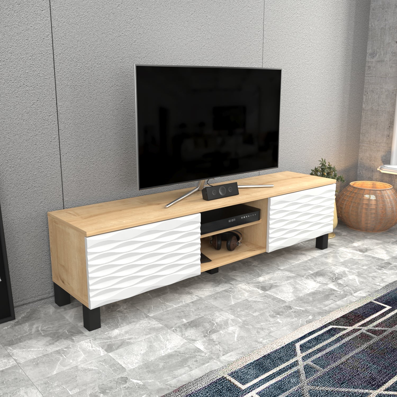 LUKAS TV Unit SAPPHIRE OAK White by DECOROTIKA | Souqify