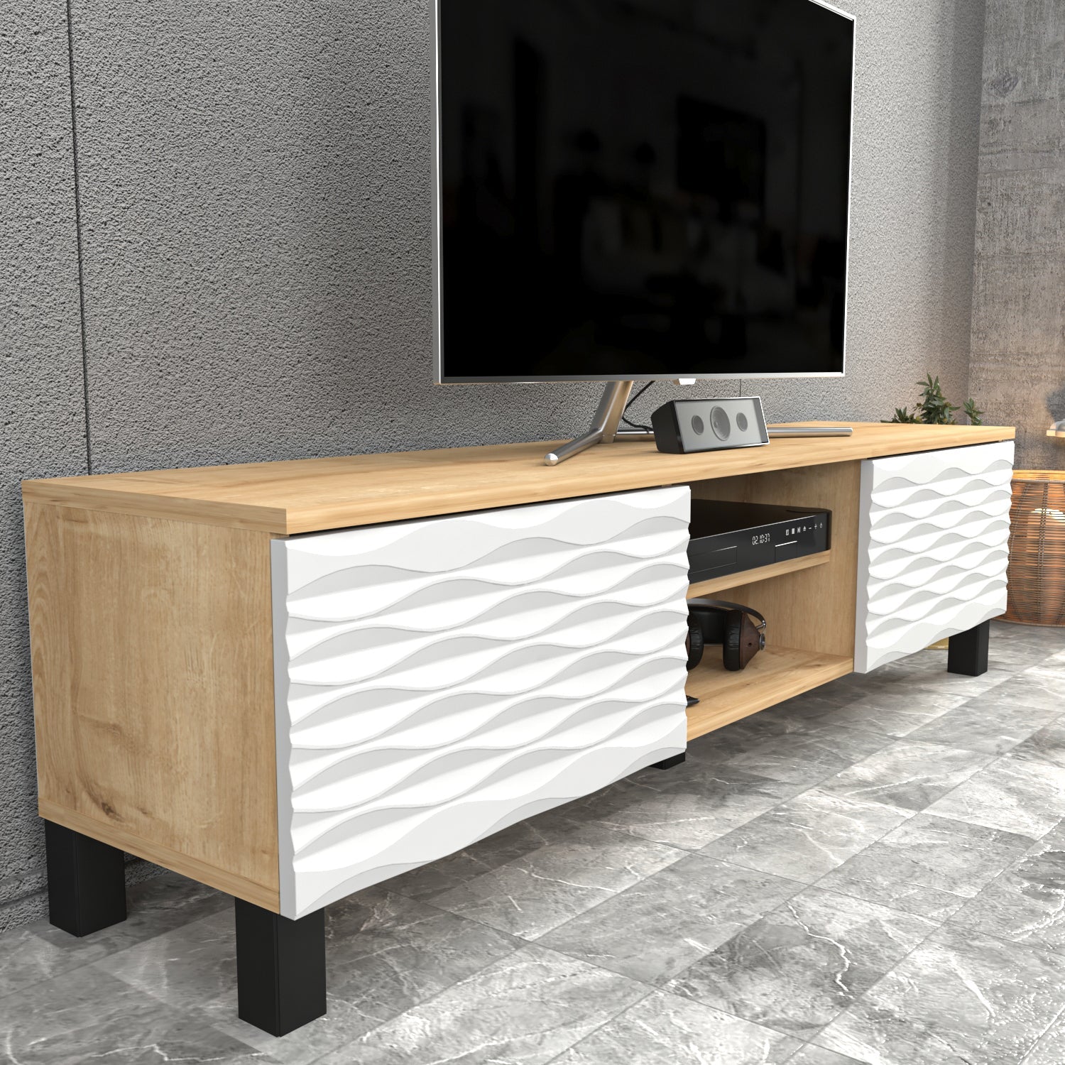 LUKAS TV Unit SAPPHIRE OAK White by DECOROTIKA | Souqify