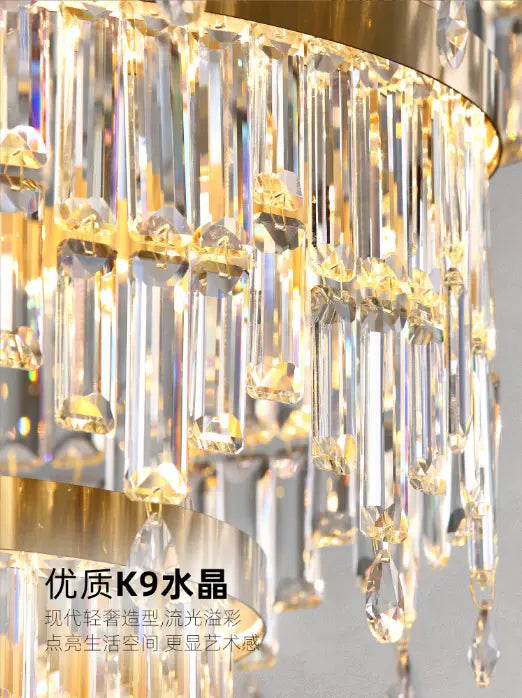 Luxury Modern Villa K9 Crystal Lustre Led Pendant Lights Round Gold Metal Led Suspend Light Living Room Led Luminarias Lamparas by Zhongsan | Souqify