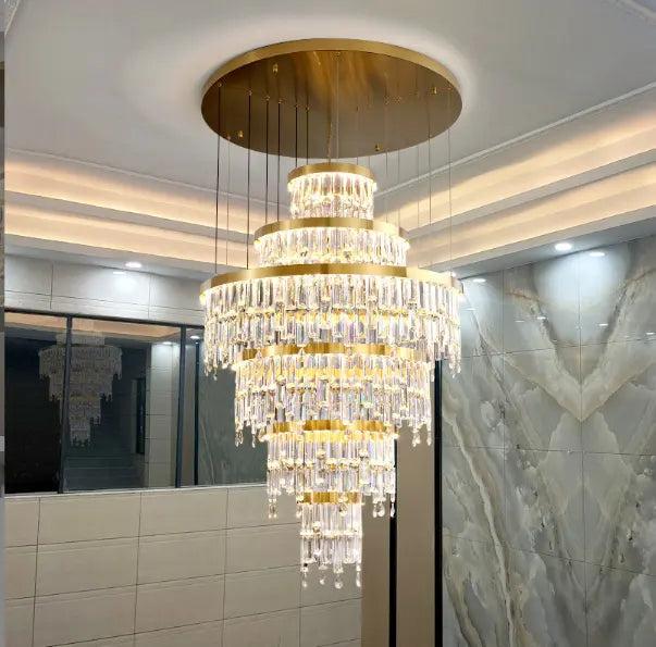 Luxury Modern Villa K9 Crystal Lustre Led Pendant Lights Round Gold Metal Led Suspend Light Living Room Led Luminarias Lamparas by Zhongsan | Souqify