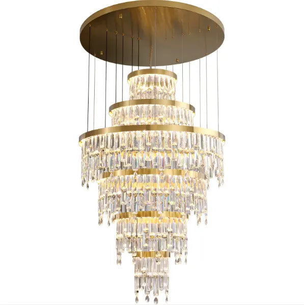 Luxury Modern Villa K9 Crystal Lustre Led Pendant Lights Round Gold Metal Led Suspend Light Living Room Led Luminarias Lamparas by Zhongsan | Souqify
