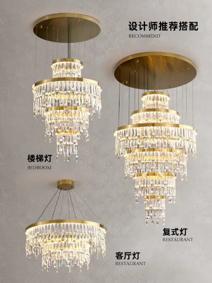 Luxury Modern Villa K9 Crystal Lustre Led Pendant Lights Round Gold Metal Led Suspend Light Living Room Led Luminarias Lamparas by Zhongsan | Souqify