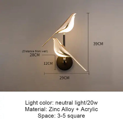 Magpie Bird Lamp LED Wall Lamp Bedroom Bedside Parlor Background Wall Decoration Wall Sconce Indoor Lighting Nordic Style Art by Zhongsan | Souqify