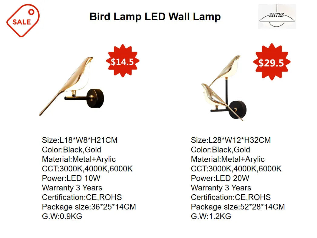 Magpie Bird Lamp LED Wall Lamp Bedroom Bedside Parlor Background Wall Decoration Wall Sconce Indoor Lighting Nordic Style Art by Zhongsan | Souqify
