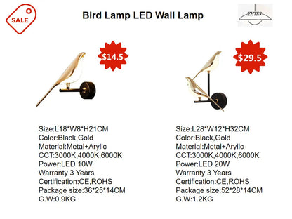 Magpie Bird Lamp LED Wall Lamp Bedroom Bedside Parlor Background Wall Decoration Wall Sconce Indoor Lighting Nordic Style Art by Zhongsan | Souqify