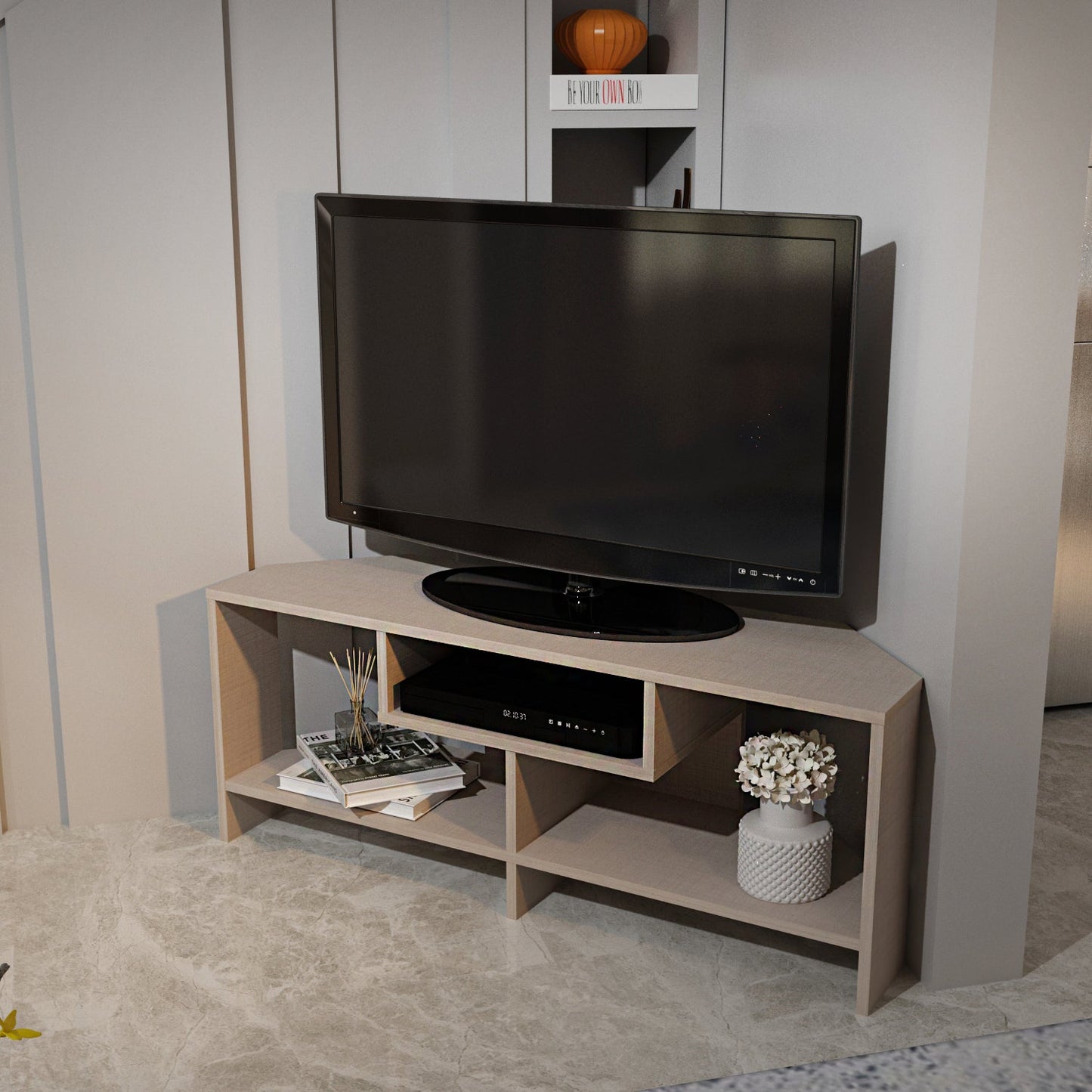 Maldiv Corner TV Unit - Cotton Beige by DECOROTIKA | Souqify