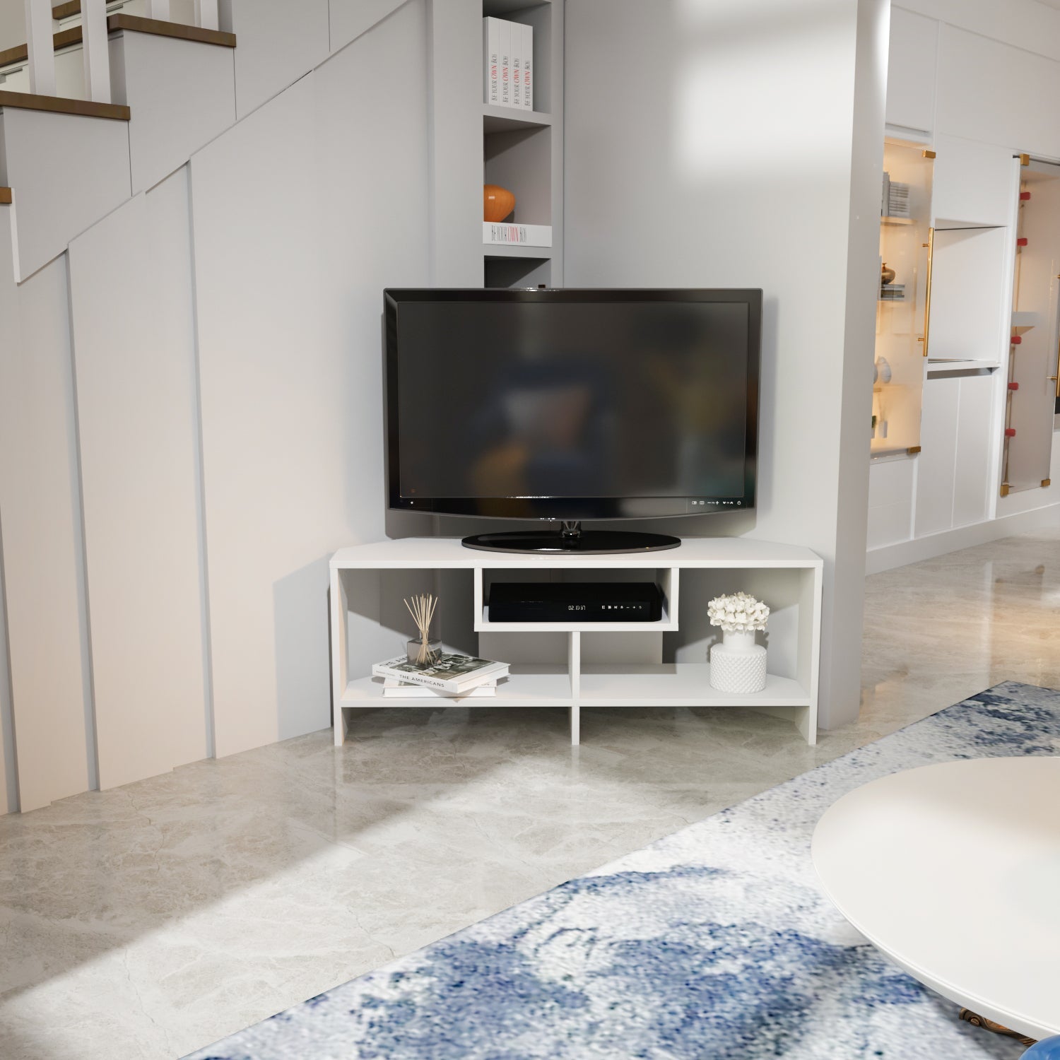 Maldiv Corner TV Unit - White by DECOROTIKA | Souqify