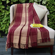 Maroon Checkered Handwoven Cotton Throw with fringe 50