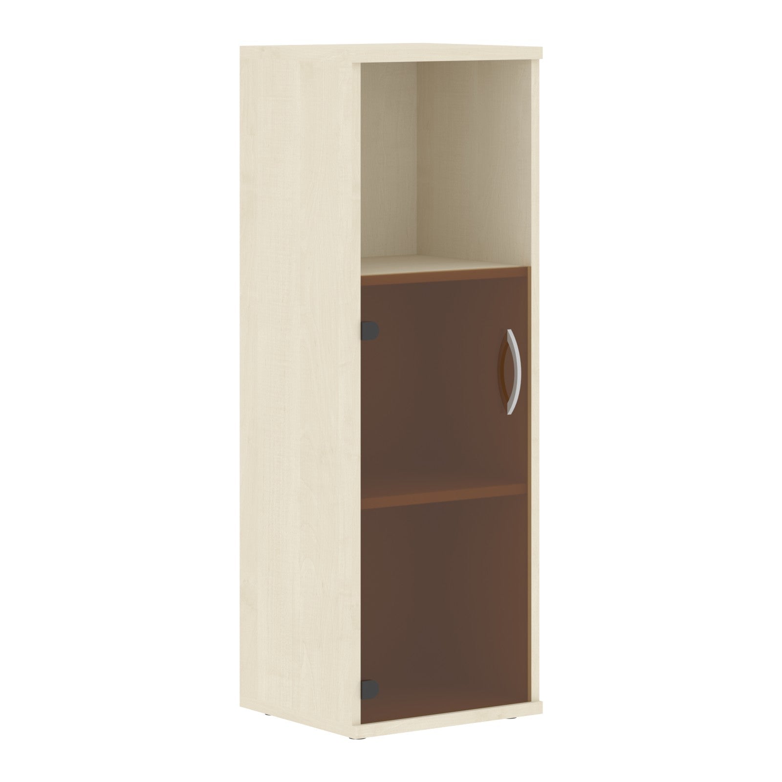 MEDIUM HEIGHT CABINET, MADE IN E1 LAMINATE CHIPBOARD, WITH GLASS SWING DOOR AND OPEN SHELF by Treejar | Souqify