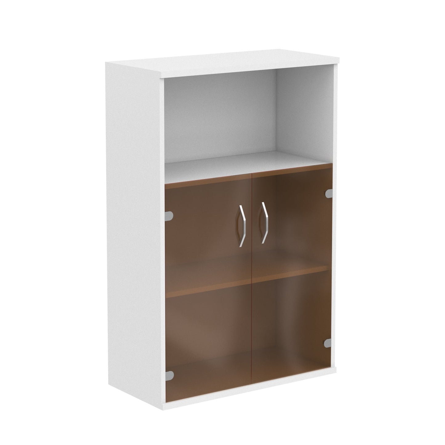 MEDIUM HEIGHT CABINET, MADE IN E1 LAMINATE CHIPBOARD, WITH GLASS SWING DOOR AND OPEN SHELF by Treejar | Souqify