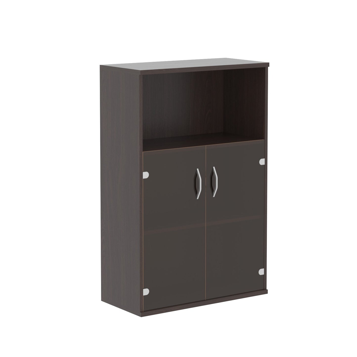 MEDIUM HEIGHT CABINET, MADE IN E1 LAMINATE CHIPBOARD, WITH GLASS SWING DOOR AND OPEN SHELF by Treejar | Souqify