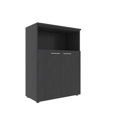 MEDIUM HEIGHT CABINET, MADE IN E1 LAMINATE CHIPBOARD, WITH OPEN SHELF AND WOODEN SWING DOORS by Treejar | Souqify