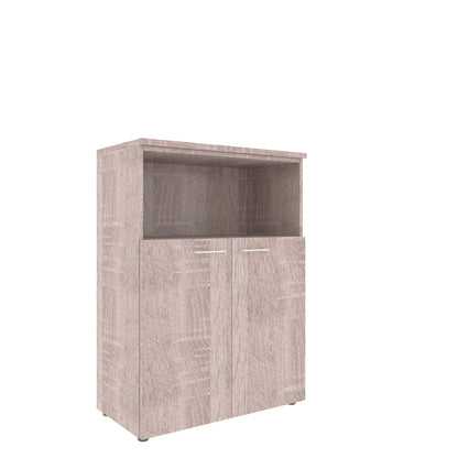 MEDIUM HEIGHT CABINET, MADE IN E1 LAMINATE CHIPBOARD, WITH OPEN SHELF AND WOODEN SWING DOORS by Treejar | Souqify