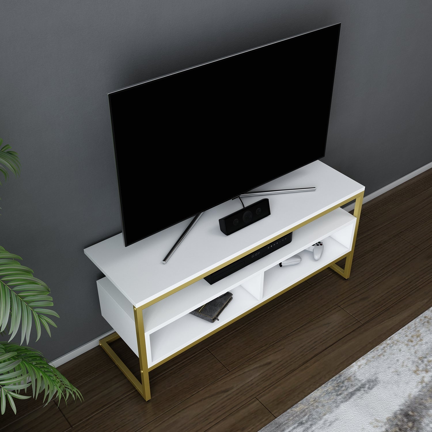 Merrion TV Unit - Gold-White by DECOROTIKA | Souqify