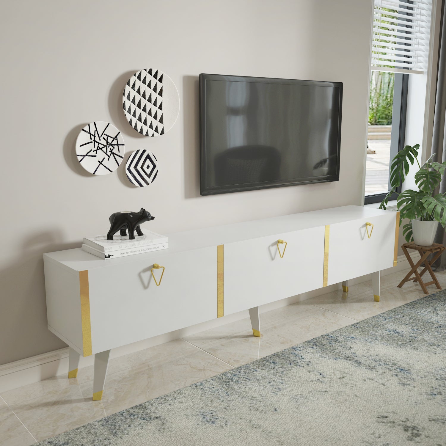 Milagro TV Unit Gloss White Gold by DECOROTIKA | Souqify