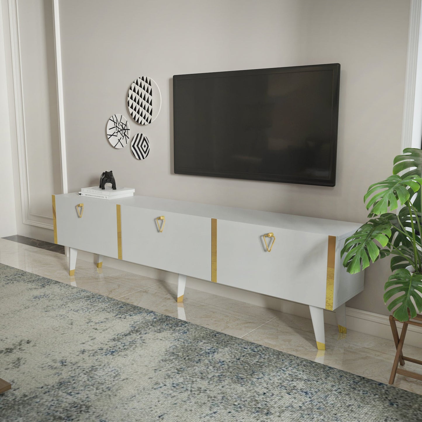 Milagro TV Unit Gloss White Gold by DECOROTIKA | Souqify